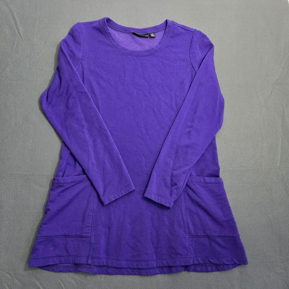 Susan Graver Weekend Sweater Women S Purple French Terry Round Neck Pull Over